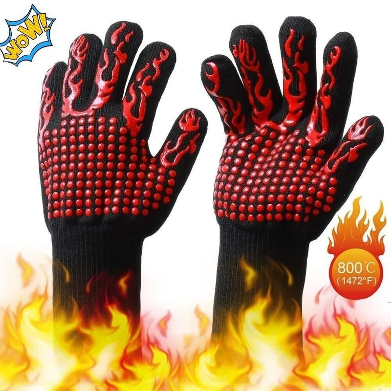 "Kitchen Fireproof Heat Resistant Silicone Gloves for BBQ, Baking, Grilling & Oven Cooking"