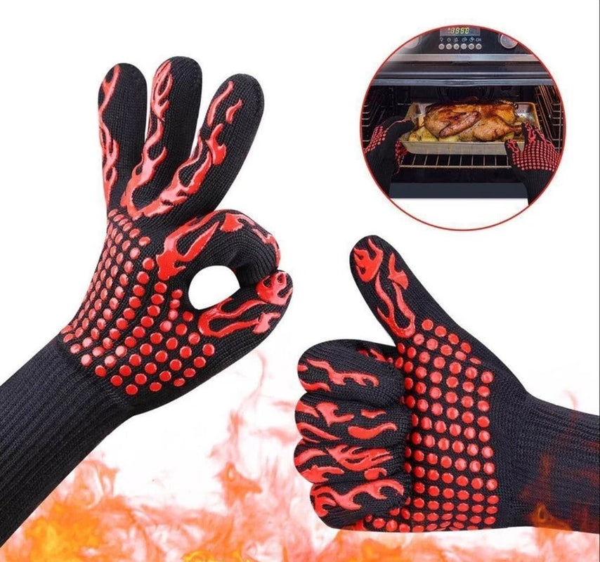 "Kitchen Fireproof Heat Resistant Silicone Gloves for BBQ, Baking, Grilling & Oven Cooking"