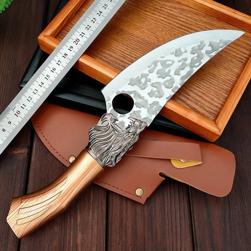 "Handmade Forge Kitchen Knives Set with Wooden Handle and Cover"