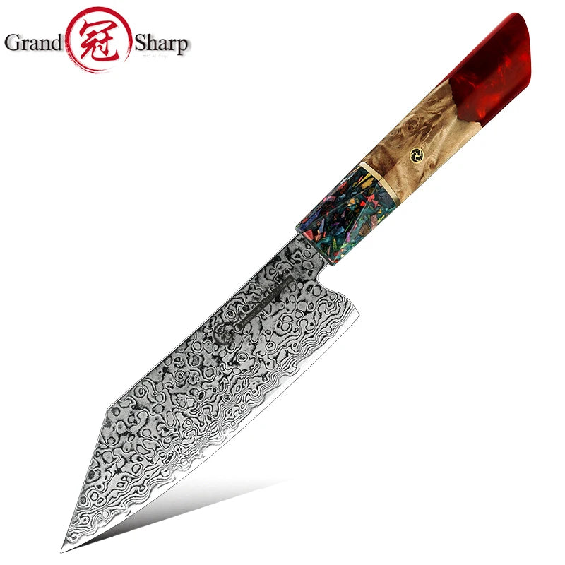 "Premium 5.5 Inch Japanese Damascus Steel Bunka Chef Knife - Ideal for Fruits, Vegetables, and Meats"