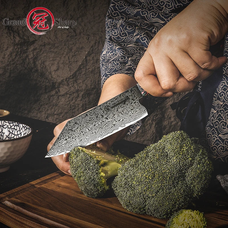 "Premium 5.5 Inch Japanese Damascus Steel Bunka Chef Knife - Ideal for Fruits, Vegetables, and Meats"