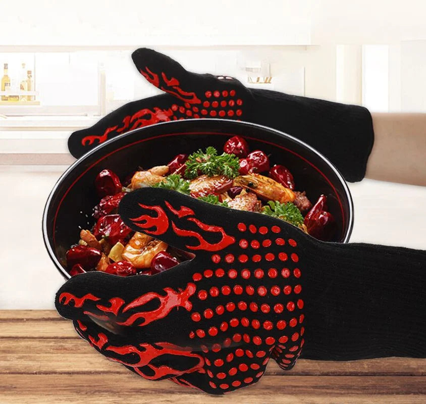 "Kitchen Fireproof Heat Resistant Silicone Gloves for BBQ, Baking, Grilling & Oven Cooking"