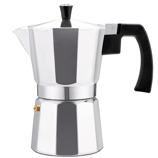 "Silver Octagonal Moka Pot Stovetop Espresso Maker - Hand-Brewed Coffee Percolator"